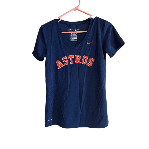 Nike Womens Astros Dri-Fit Tee Athletic Cut V-Neck Navy S MLB Genuine Merchandis - Picture 1 of 5